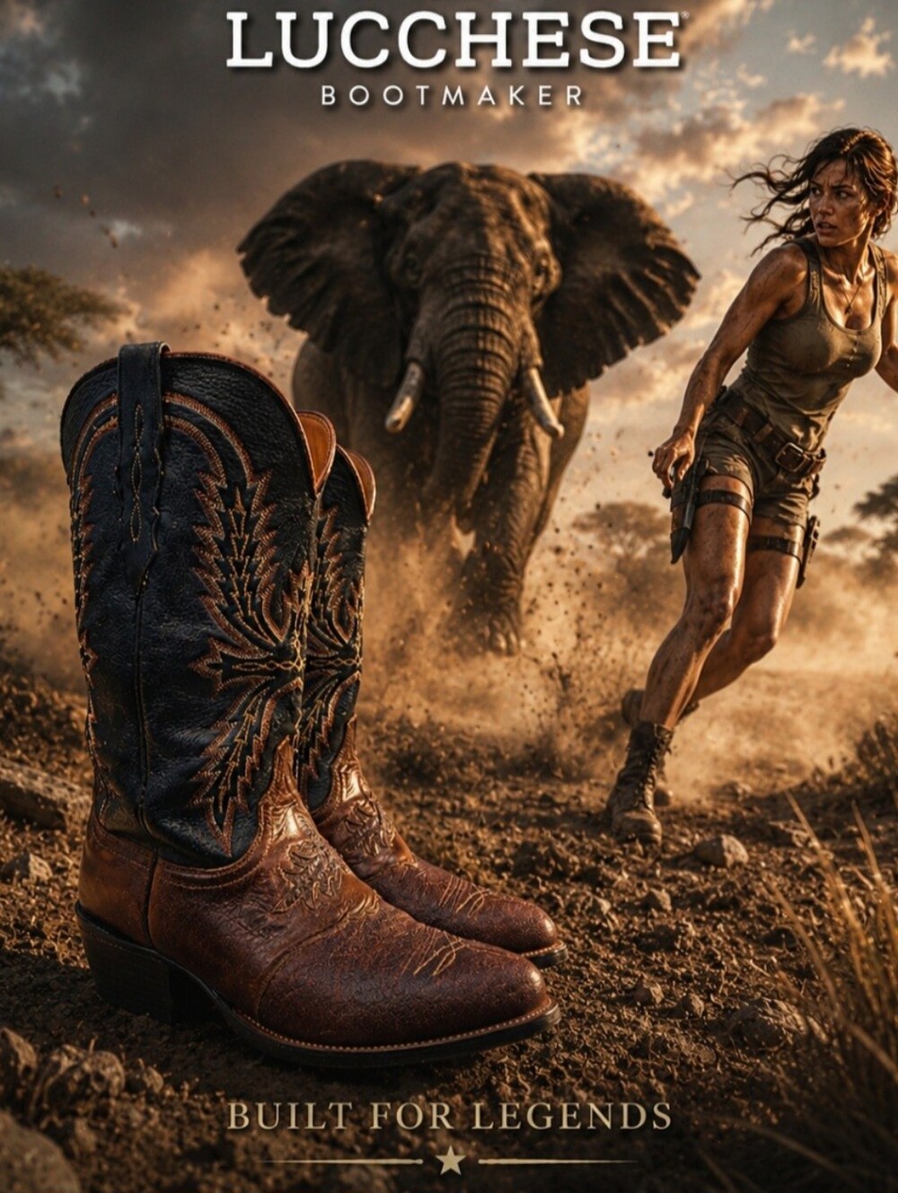 Mens 10 EE Lucchese Elephant Brown Cowboy Boots